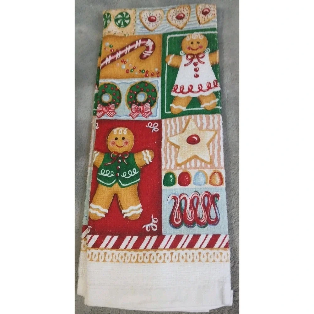 Christmas Gingerbread‎ Kitchen Dish Towels Hots Pads Candy Cane Cookies Recipe